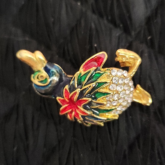 Cute Vintage penguin with red poinsettia. Rhinestones. - Picture 8 of 11